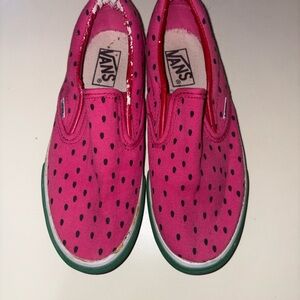 Vans Watermelon Slip-On Sneakers with Black Dot Print and Green Trim